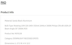 Spot LED aplicat ajustabil PAD 15W negru