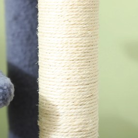 PawHut Scara pentru Pisici de 4 Nivele Acoperit cu Franela Stalp de Zgarci Bola Agatatoare 60x40x64 cm Gri | Aosom Romania