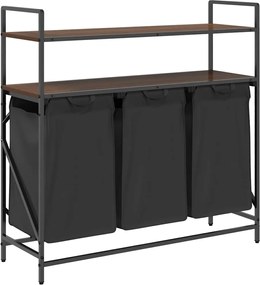 vidaXL Coș de rufe 3 compartimente cu rafturi stejar maro