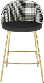 Scaun bar H113, negru/gri/auriu, stofa catifelata/otel, 47x55x85 cm
