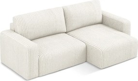 Colțar crem extensibil/cu spațiu de depozitare cu tapițerie din catifea reiată (cu colț pe partea dreaptă/cu șezlong) Kona – Makamii