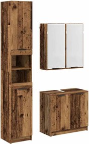 vidaXL Set dulap baie cu raft cu ușă 3 pcs Lemn Vechi Lemn compozit