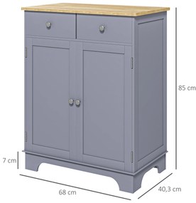 HOMCOM Corp de depozitare bufet pentru living cu dulapuri, 2 sertare și polițe reglabile, 68x40,3x85cm, gri și lemn natural | Aosom Romania
