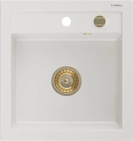 Mexen Vito chiuvetă de granit cu o cuvă 520 x 490 mm, alb, sifon auriu - 6503521000-20-G