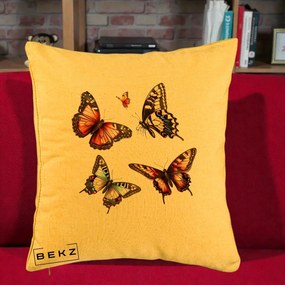 Perna Decorativa Colectie Fluturi Multicolori, 40x40 cm, Galben, Husa Detasabila, Perna Inclusa, BEKZ®
