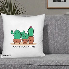 Perna Decorativa Cactus Funny Can't Touch This, 40x40 cm, Alb Pufos, Husa Detasabila, Perna Inclusa, BEKZ®