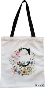 Sacosa de Panza pentru Cumparaturi, Geanta Tote, Cu litera C in Coronita Florala, Cu fermoar, 38x34.5 cm, Alba, BEKZ®