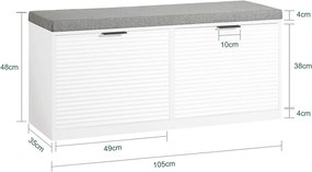 BAA49 - Bancuta 105 cm, bancheta cu riflaje, banca hol cu perna, pantofar, depozitare pantofi - Alb-Gri