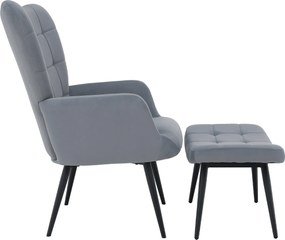 Fotoliu cu suport pentru picioare, ţesătură Velvet gri/negru, HABEN