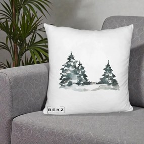Perna Decorativa Brazi Inzapeziti Acuarela, 40x40 cm, Alb Pufos, Husa Detasabila, Perna Inclusa, BEKZ®