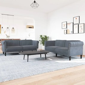 vidaXL Set canapea, 2 piese, gri închis, catifea