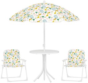 AIYAPLAY Set de Mobilier de Grădină din 4 Piese cu Masă, Scaune și Umbrelă de Soare Reglabilă, 50xΦ49,5 cm, Verde | Aosom Romania