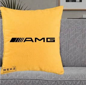 Perna Personalizata cu emblema Mercedes-AMG, 40x40 cm, Galben, Husa Detasabila, Perna Inclusa, BEKZ®
