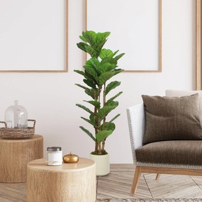 HOMCOM Plantă artificială de interior 120 cm Ficus lyrata arbore artificial cu ghiveci din plastic și trunchi din lemn masiv, verde | Aosom Romania