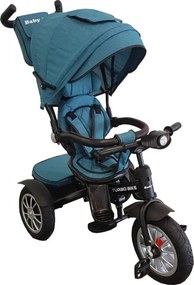 Tricicleta cu copertina Baby Care™ Turbo Bike , Cu melodii si lumini, Roti din cauciuc, Pozitie somn, Scaun reversibil cu rotatie 360 grade , Cadru
