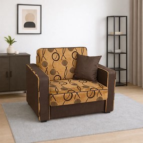 Fotoliu SAMY NEXT extensibil, cu lada de depozitare, stofa maro, cadru metalic, 103x100x92 Stofa, Maro + Bej