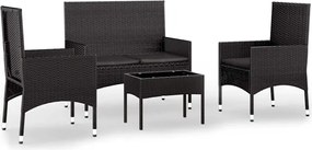 vidaXL Set mobilier relaxare grădină 4 piese cu perne poliratan negru