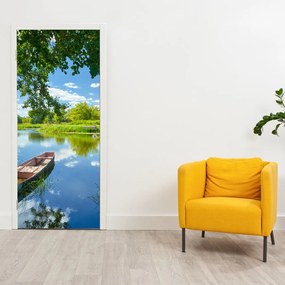Fototapet pentru ușă - Râu de vară cu o barcă (95x205cm)