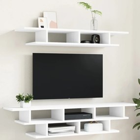 Seturi TV de perete, 6 piese, alb, lemn prelucrat