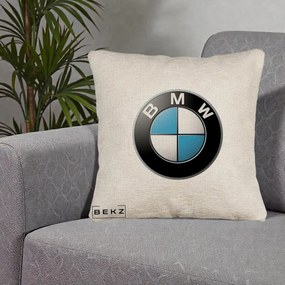 Perna Personalizata cu emblema BMW, 40x40 cm, Bej Canapea, Husa Detasabila, Perna Inclusa, BEKZ®