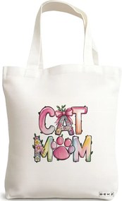 Sacosa de Panza pentru Cumparaturi, Geanta Tote, model Cat mom 2 38 x 34.5 cm, Alba, BEKZ®