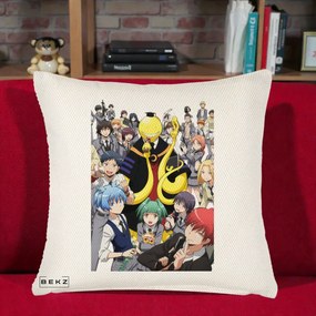 Perna Personalizata Assassination Classroom Grup Complet Anime, 40x40 cm, Crem Reliefat, Husa Detasabila, Perna Inclusa, BEKZ®
