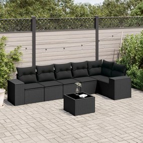 3254932 vidaXL Set canapele de grădină cu perne, 7 piese, negru, poliratan