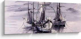 Tablou - Port marin, pictură în ulei (cu ceas) (90x30 cm)