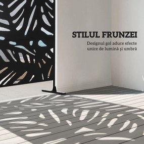 Outsunny Separator Decorativ de Exterior cu Model Frunze Mari și 2 Picioare, Panou de Grădină înalt din Oțel pentru Balcon și Terasă, 122x45x198 cm, Negru | Aosom Romania