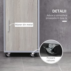 KLEANKIN Mobilier pentru baie inaltat din MDF, 30x32x87cm, Gri si Lemn