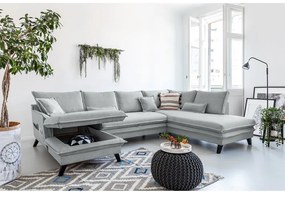 Canapea extensibilă în formă de „U” cu șezlong pe partea dreaptă Miuform Charming Charlie, gri deschis