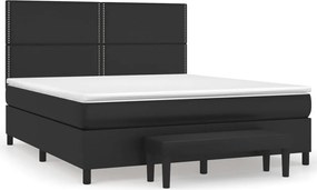 vidaXL Pat box spring cu saltea, negru, 180x200 cm, piele ecologică