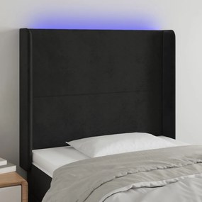 Tablie de pat cu LED, negru, 93x16x118 128 cm, catifea 1, Negru, 93 x 16 x 118 128 cm