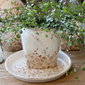 Ghiveci crem, din ceramica, cu motive florale, H15/D13.5cm, Chaville