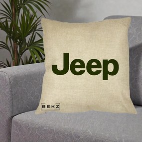 Perna Personalizata cu emblema Jeep, 40x40 cm, Crem, Husa Detasabila, Perna Inclusa, BEKZ®
