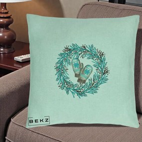 Perna Decorativa Coroana Turcoaz cu Manusi, 40x40 cm, Verde Menta, Husa Detasabila, Perna Inclusa, BEKZ®