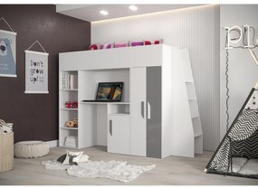 Pat pentru copii combinat 90 cm Puro 15 (alb mat + alb lucios + gri lucios). 1087097