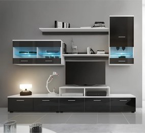 Mobilier living, alb/extra strălucire neagră HG, LEO