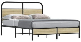 vidaXL Cadru de pat fără saltea 135x190 cm Lemn derivat stejar Sonoma