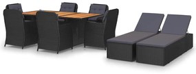 Set mobilier de grădină, 9 piese, negru, poliratan