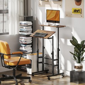 HOMCOM Birou reglabil pe înălțime pentru bucătărie cu raft, roți, birou pentru calculator Maro rustic 60 x 60 x 70,5-120 cm | Aosom Romania