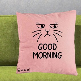 Perna Decorativa Pisica Morocanoasa Good Morning, 40x40 cm, Roz, Husa Detasabila, Perna Inclusa, BEKZ®