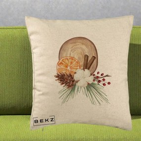 Perna Decorativa Aranjament de Craciun Nordic, 40x40 cm, Bej, Husa Detasabila, Perna Inclusa, BEKZ®