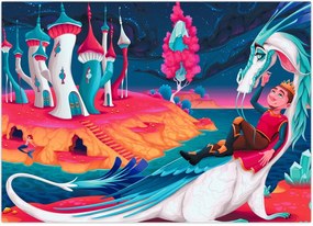 Tablou - Prinț și prințesa cu dragon (70x50 cm)