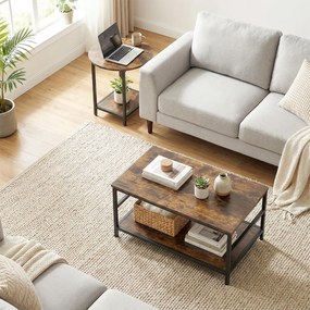 HOMCOM Set mese de cafea, 2 piese, masă dreptunghiulară și rotundă cu depozitare în 2 nivele, maro rustic | Aosom Romania