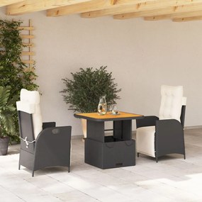 3277435 vidaXL Set mobilier de grădină cu perne, 3 piese, negru, poliratan