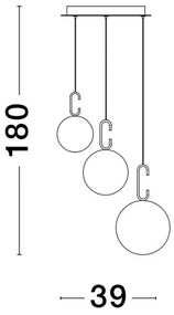 Lustra LED cu 3 pendule, dimabila, design modern Hook auriu, opal alb 39cm