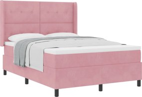 vidaXL Pat cu arcuri cu saltea cu headboard Roz 140 x 190 cm Catifea