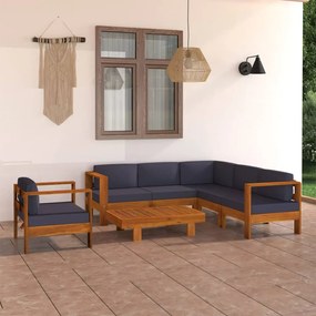 vidaXL Set mobilier grădină perne gri închis, 7 piese, lemn acacia