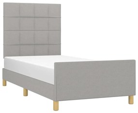 Cadru de pat cu tablie, gri deschis, 90x190 cm, textil Gri deschis, 90 x 190 cm, Cu blocuri patrate